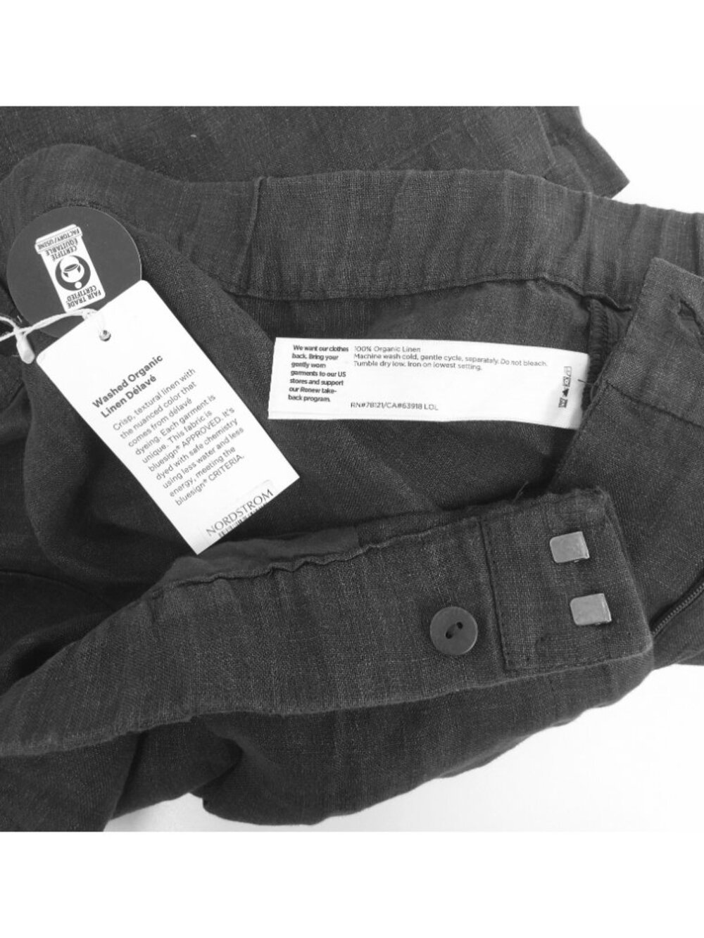Eileen Fisher Women's Washed Organic Linen Délavé Trouser Pants Graphite Size L - Picture 2 of 3